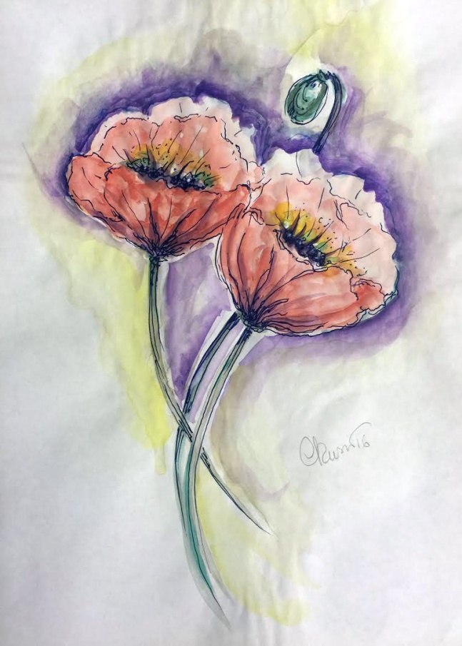 Day #25 -  World Watercolor Month  -Poppy Flowers  - ©Carolina Russo