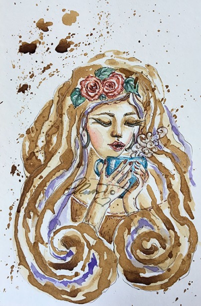 Coffee Painting Week 2 - Favorite Coffe /Tea Mug - Original Coffee and Watercolor ©Carolina Russo